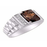 *Дизайнер на Rylos Emerald Cut Smoky Quartz & Diamond Ring - June Birthstone*, Sterling Silver