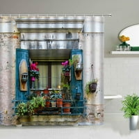 Ретро стара врата селска природа душ завеси сграда Цвете растение пролет пейзаж баня завеса вана екран с куки