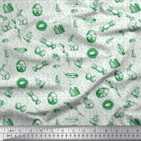 Soimoi Polyester Crepe Fabric Chick, Egg & Rabbit Animal Print Fabric край двора