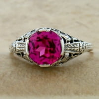 Deco Style Sterling Silver Classic Design Vivid Red Lab-създаден Ruby Ring 175