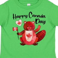 Мастически щастлив ден на Канада Сладък червен бобър с канадски флаг Подарък за малко дете или тениска за момиче
