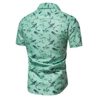 Odeerbi Men Turndown яка блуза ризи с къс ръкав ежедневни копчета плаж без позициониране на печат завой риза блуза зелено