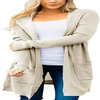 Женска качулка жилетка дълъг ежедневен пулота с пуловер с два джобни бежови s