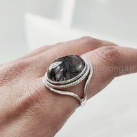 Естествен черен рутилски пръстен, женски черно рутилиран кварцов пръстен, роден камък, дизайнерска група, сребро на стерлинги, женски пръстен, Коледа, Деня на благодарността, ръчно изработени, бижута за изявление,