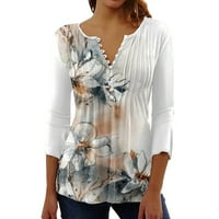 Дамски върхове флорални щампа с тениски с къс ръкав с късо ръкав за жени xl