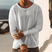Есенни ризи за мъже мъже ежедневни солидни кръгли врати с дълъг ръкав пуловер дишаща риза блуза върхове