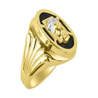 Дизайнер Христос Главен религиозен пръстен с диаманти и истински черен они, комплект в жълто злато, покрито със сребро .925