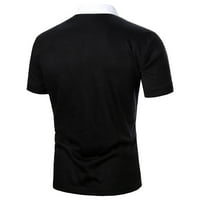 Небрежен бутон с късо ръкав риза за мъже Атлетично прилягане на цвета патч завой пуловер тениска модна лека тройника отгоре черно l