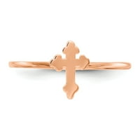 14K Rose Gold Ring Band Тематичен полиран кръст, размер 9