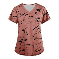Женски ризи Женски модни работни облекла с къси ръкави с джобове с отпечатани върхове розови xxl