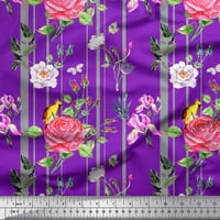 Soimoi Viscose Chiffon Fabric Stripe, Camellia & Rose Floral Printted Fabric край двора