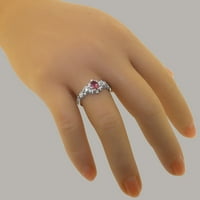 Британски направени класически солиден 18k бяло злато естествено розово турмалин и диамантен женски пръстен за юбилей - Опции за размер - размер 5.25