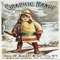 Търговска карта на печките, C1890. Печки на Ngraphic Range, произведени от George W. Swett & Company, Troy, New York. Търговска карта на американския търговец