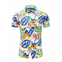 Хавайски ризи за мъже редовно прилягане на копче за тропически печат с къс ръкав на лапина модна жилетка тройник ежедневно лято дишащ топ блуза бяла xxxl