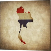 Карта с флаг наслагване Тайланд по цвят аз щастлив, платно за стена изкуство, 20W 16h