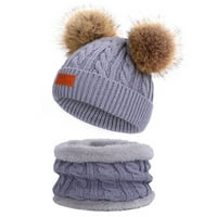 EGMY деца зимна шапка шапка топла плетеща дебела ски шапка с помпом и шал, комплект за 1- години за момичета момчета