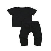 Canrulo Infant Kids Baby Boy Girl Outfit Солиден цвят с къс ръкав тениски върхове дълги панталони панталони дрехи черно 2- години