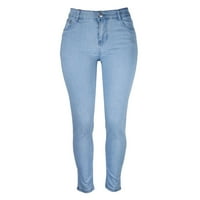 дънки за женски кльощави дънки плюс размер модни ежедневни моливини панталони светло синьо + xxl
