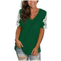 Модните женски Raglan Loose Tops Clearance Лятна разпродажба Твърди тийнейджъри модни дрехи с къси ръкави ризи v Врат пуловер дантела плетене на една кука сплайсинг зелено s