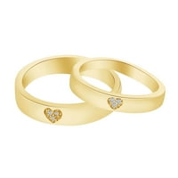 Кръгла форма бял кубичен циркония 14k жълто злато над стерлинги Сребърно сърце Любовен годежен пръстен