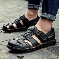Giligiliso Summer Mens Leather Sandals Flats Beach Walking Non-Slipsoft Bottom Lastual Shoes Solid Male Fall on Sale
