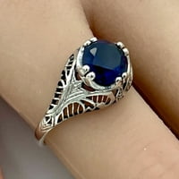 2. Карат Royal Blue Art Deco Design Античен стил Стерлинг сребърна лаборатория сапфирен пръстен #774Z