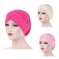 Lomubue шапка твърди цветни мъниста жени еластична капачка за опаковане на главата за ежедневието