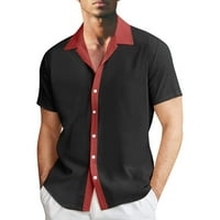 B91XZ рокля ризи за мъже Мъжки цвят съвпадение на копче за ревера половина ръкав тениска с риза с къс ръкав червено, размер s