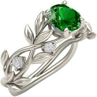 Годеж любов пръстен сватбен пръстен Елегантна сватбена булка листа Vine Hollow Shiny Rhinestone Женски бижута бижута жени момичета пръстен Направи си сам бижута Подарък-зелен, Silverus 6