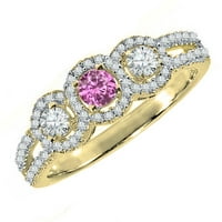 Колекция DazzlingRock 14k кръг розово сапфир и бял диамант камък с разцепения годежен пръстен, жълто злато, размер 7.5