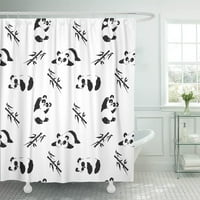 Възхитителни с игра на панди и бамбук ръчно рисуване на животни бебе мече черна душ завеса