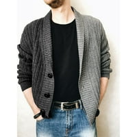 Zunfeo пуловер Кардиган за мъже- Slim Fit Patchwork с дълъг ръкав Ревел Отворен предна плетен бутон надолу ежедневно падащ жилетка сиво 2xl