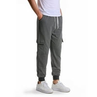 Puawkoer панталони дишащи панталони за крачета Тетер Сойлд цвят с джобове спорт дълго обвързващи мъжки панталони Мъжки модни тъмно сиви