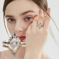 Бижута мода проста диамантена циркона циркон с две части пръстен дами V-образни диамантен триъгълник диамантен пръстен тийнейджър пръстен комплект