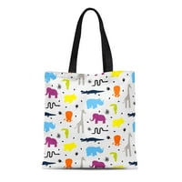 Платно тотална чанта цветна зоопарка силуети бебешки модел жираф лъв носорог за многократна употреба на чанти за пазаруване на хранителни стоки
