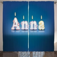 Комплект панели за завеси на Анна, свещи за рожден ден с малки звезди във форма на букви новородени момичета име, завеси за прозорци за спалня за хол, 108W 63L, синьо и мултилозно