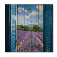 Art DesignArt 'Lavender Field през Blue Open Cottage Window' Farmhouse Print on Natural Pine Wood.