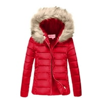 Absuyy Зимни палта за жени с дълъг ръкав небрежен цип нагоре качулка твърд цвят топло подрязано яке червен размер 3xl