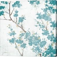 Teal Cherry Blossoms II на крем от възрастни без птица от Danhui nai, платно за стена изкуство