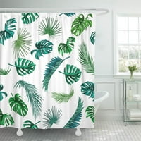 Цветно листо от тропически листа зелена длан върху бялата екзотична джунгла зеленина плаж душ завеса за баня завеса