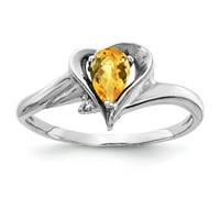 Солиден 14k бяло злато 6x круша цитрин жълт ноември Gemstone Checker Diamond годежен пръстен размер