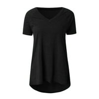 Дамски върхове блуза солиден къс ръкав ежедневни жени летни ризи с v-образно деколте сиво 3xl