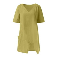 Женски моден масивен цвят нередовен ежедневен тениска с v-образен слеп половин ръкав отгоре
