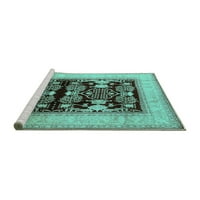 Ahgly Company Machine Pashable Indoor Round Oriental Turquoise Blue Industrial Area Cures, 3 'кръг
