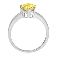 1. CT блестящ круша нарязана синтетична жълта moissanite 14k бял златен пасианс пръстен SZ 6.5