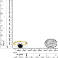Gem Stone King 1. CT Black Sapphire G-H Lab Grown Diamond 10K жълто златен пръстен с бяло злато