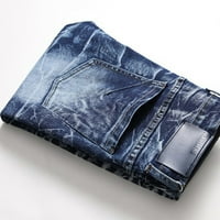 Мъжки модни дънкови панталони плюс размер светъл цветен бутон с цип еластична талия затруднени бръчки прави дънки небрежни ежедневни трайни еластични мото панталони сини s