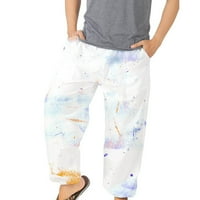 Мъжки модерни летни панталони Графичен печат плаж ежедневни панталони за пътуване с бял размер m
