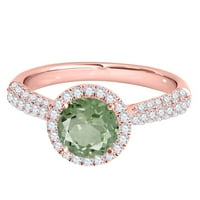 Aonejewelry 1. Ct. TTW диамантен и кръгъл оформен зелен аметистов пръстен в 10k розово злато