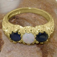 Британците направиха 18K жълто злато естествено Opal & Sapphire Womens Anniversary Ring - Опции за размер - размер 11.5
